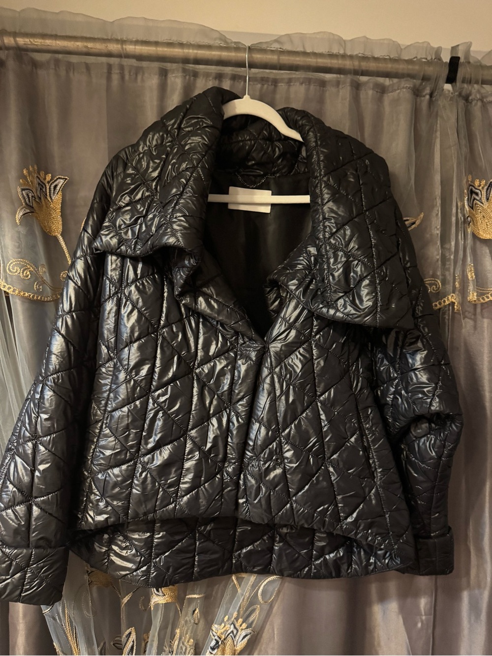Women's Quilted Shiny Black Puffer Jacket